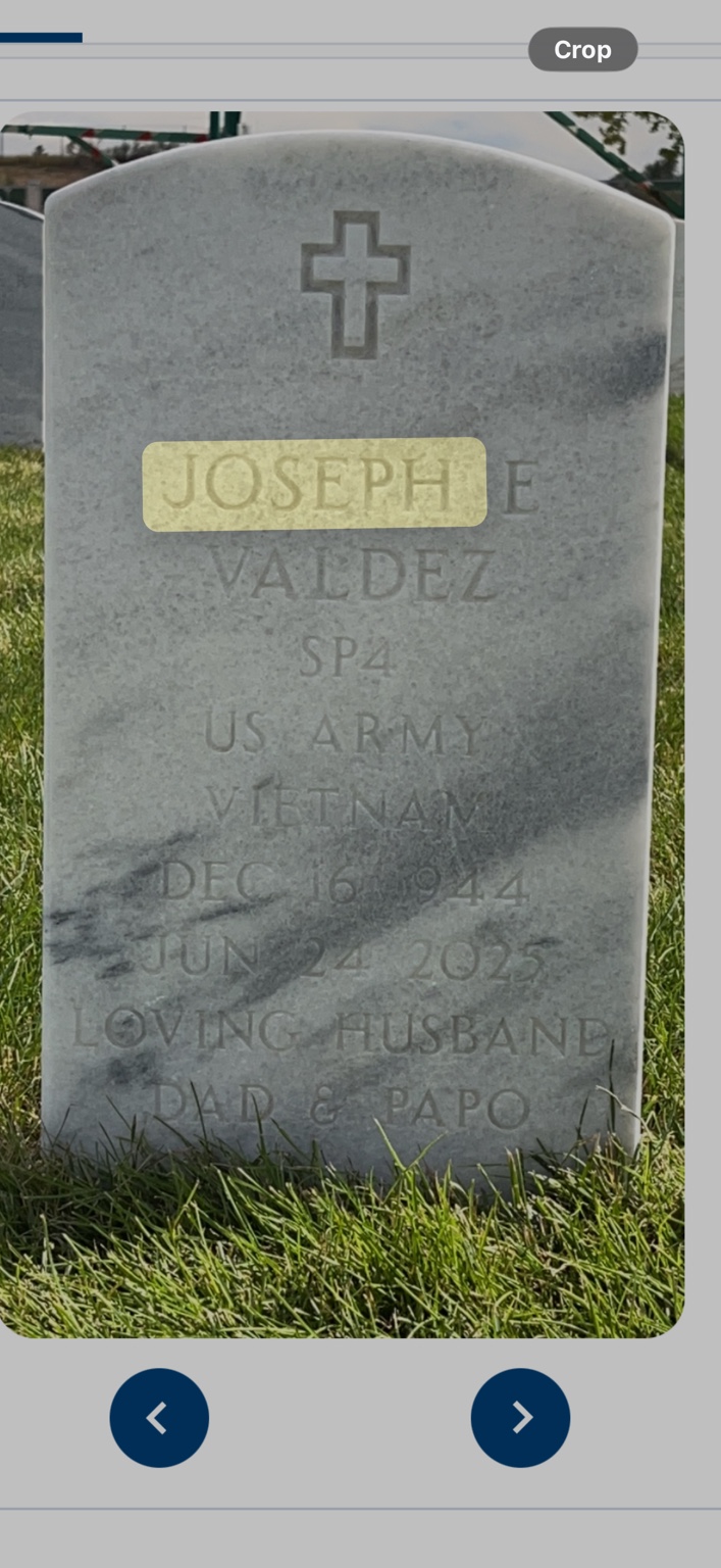 Joseph Edward Valdez’s U.S. Army Vietnam veteran headstone at Fort Logan National Cemetery