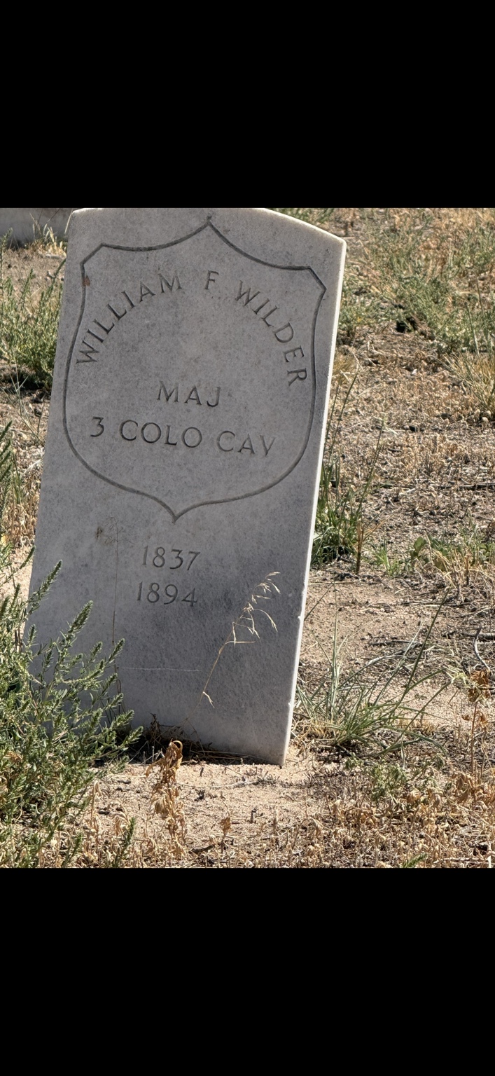 William F. Wilder’s military headstone at Riverside Cemetery in Denver, marked Major, 3rd Colorado Cavalry